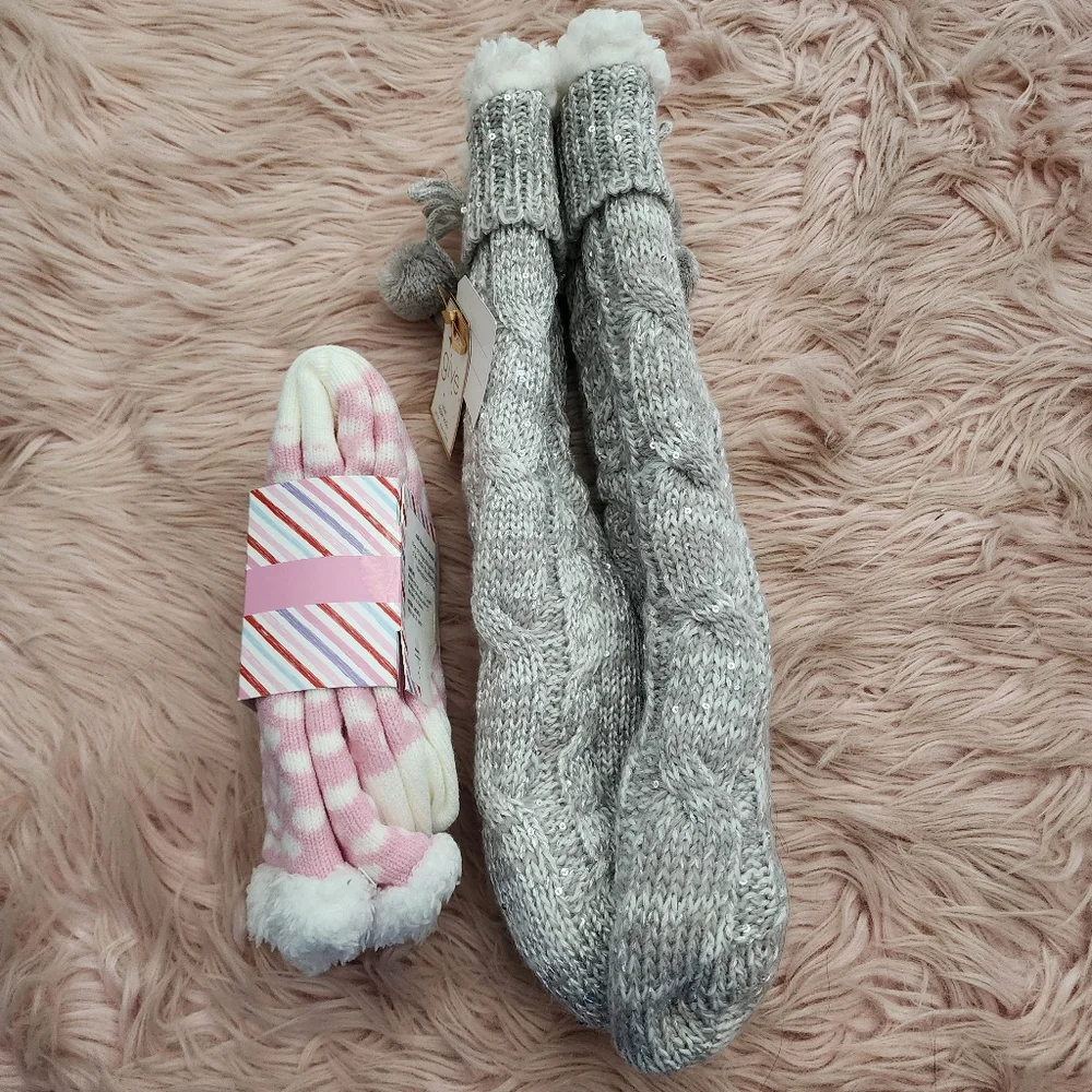 2 Pairs Of Cozy Fluffy Socks Sherpa Plush Woven Shea Butter